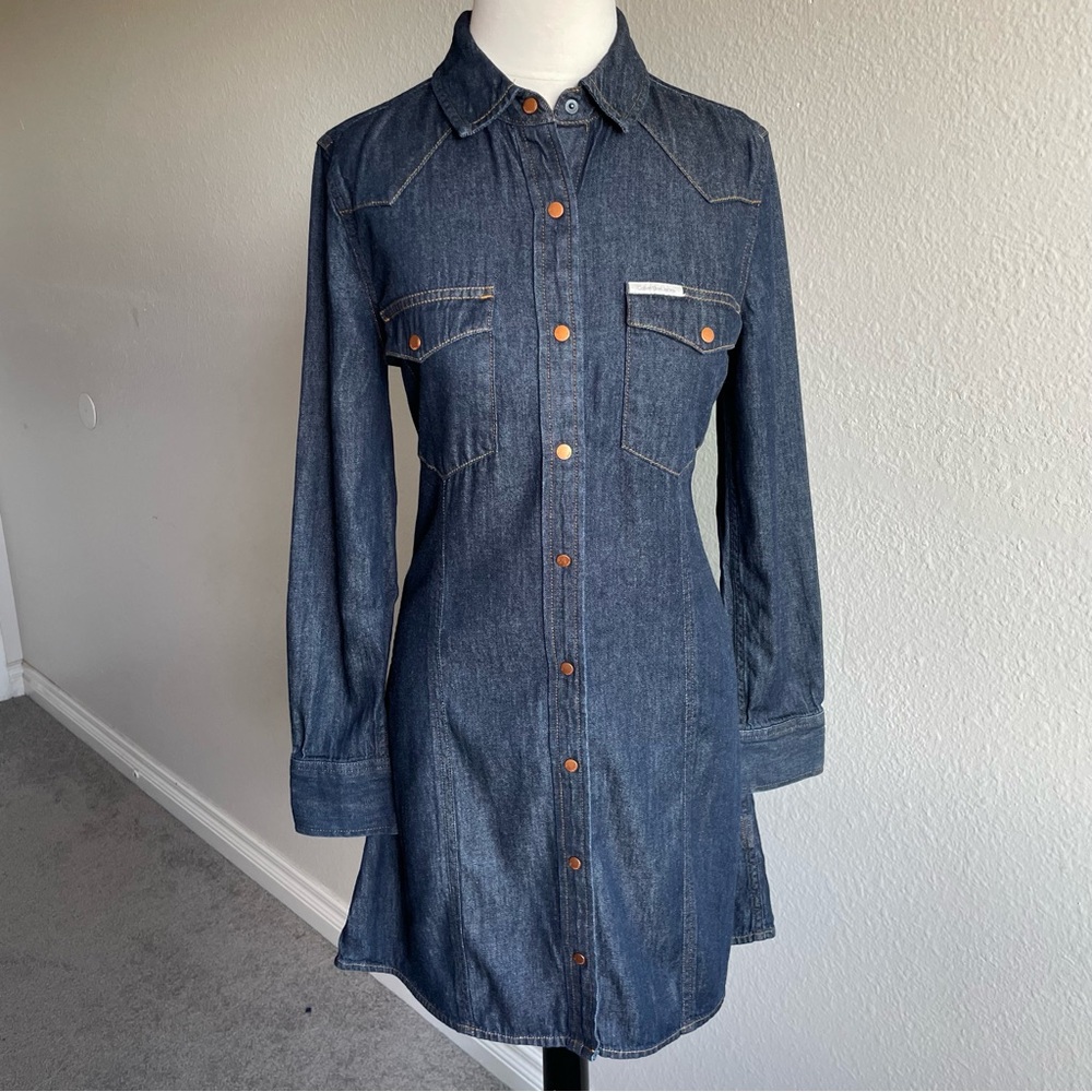 Calvin Klein Jeans Dark Blue Denim Long-Sleeve Shirt Dress